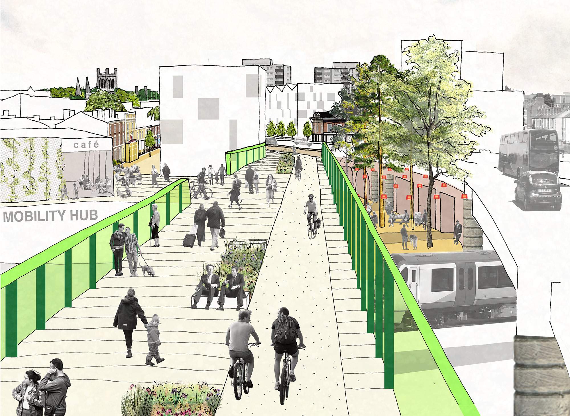Visual showing indicative new pedestrian and cycle bridge adjacent to Hoole Bridge